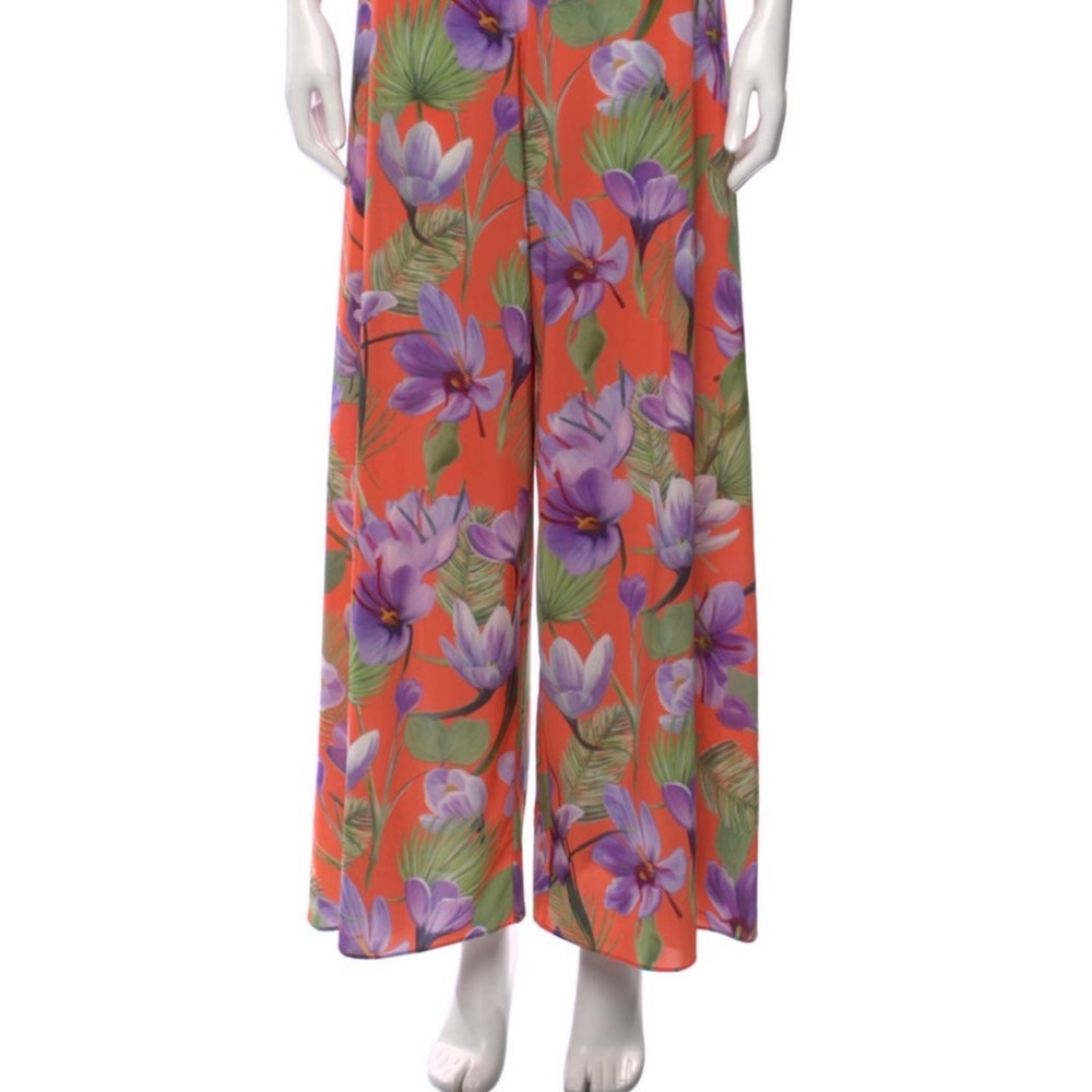 Alice and Olivia Floral Wide-Leg Pants - Orange and Purple